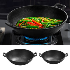 1 Kitchen Cast Iron Pot, Non-stick Multi-purpose Cookware, Household Kitchen Stir-frying Pot, Cast Iron Stir-frying Pot with Double Ears, Not Easy to Stick, Delicious and Healthy, Black, 30*30*9cm