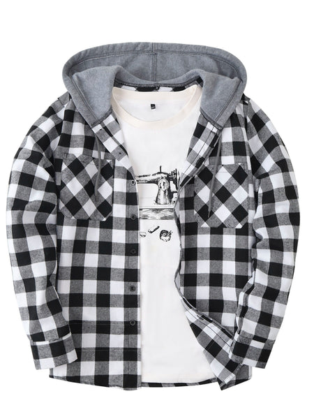 3pcs Men's New York Fashion Trendy Plaid Shirt Hooded Plaid Sweatshirt Flannel Hoodie
