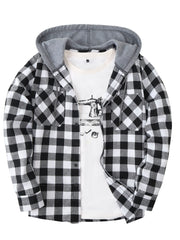 3pcs Men's New York Fashion Trendy Plaid Shirt Hooded Plaid Sweatshirt Flannel Hoodie