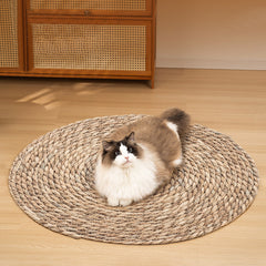 Cat Scratcher Mat, Floor Cat Scratching Mat, Natural Cat Scratch Pad, Pets Scratch Carpet, Round Cattail Grass Cat Scratcher Mat, Indoor Cat Scratching Mats