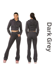 ZIPLORE Women'S Cropped Zip Hoodie and High-Waisted Bell Bottom Trousers Lounge Set for Casual, Athleisure & Streetwear - Suits, Womenswear Long Sleeve Minimalist Suits Womenswear Comfort Adjustable Clothing Drawstring Elegant Everyday Chic Loungewear Mat