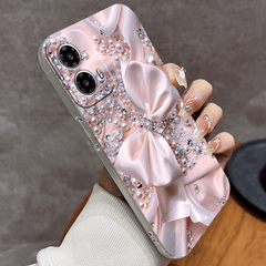 Phone Case - Mobile Cover: Decorative Phone Case with a Pink Satin Bow And Pearl Crystals for Iphone 17 Pro Max/Pro/Air, 16 Plus, 15, 14 Pro Max, 13, 12, 11. A Fantastic Present for Friends, Boys, Girls, Or Family. Anti-Scratch Design