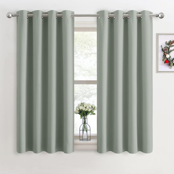 PONY DANCE Grey Blackout Thermal Insulated Curtains for Bedroom, 46 X 54 Inch Short Eyelet Curtains & Drapes, Soft Black Out 2 Panels for Window Living Room/Kitchen