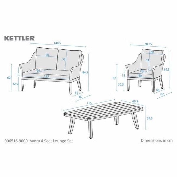 Kettler Avora 4 Piece Deep Seating Set