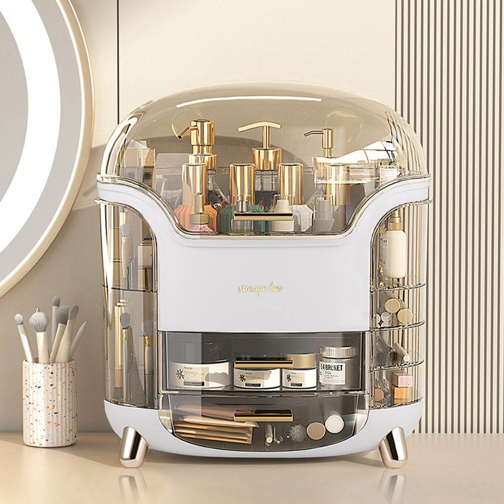 Jewelry Storage Box, Portable Makeup Storage Organiser with Clear Lid, Skincare Organiser Drawers Beauty Holder Cosmetic Organisers for Bathroom, Dressing Table Organisers, L28*W20*H34cm, White