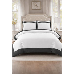 Monarch Polycotton Duvet Cover Set White with Border Trim in Black Grey Latte Charcoal Machine Washable Luxury Bedding