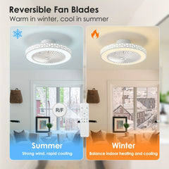 Ceiling Fan with Lights, 48.26cm Bladeless Enclosed Ceiling Fan Iron 48W Low Profile Flush Mount Fans 6 Speeds Dimmable 3000K-6500K Quiet Timing Bedroom Fan Light