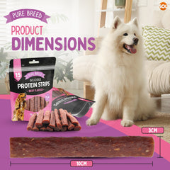 Pure Breed 12 Pack Dog Protein Strips Beef Flavour | High Protein Dog Treats | Low Calorie Soft Dog Training Treats | Resealable Bulk Dog Reward Snacks