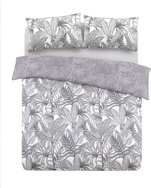 Night Comfort Breathable Duvet Cover with Pillowcases | 100% Polycotton Percale Exclusive Peyton Grey White Design | Machine Washable and Non-Allergenic Bedding Set