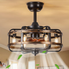 45.72cm Enclosed Bladeless Flush Mount Ceiling Fan With Light | Farmhouse Quiet Ceiling Fan Light With Remote Control, Reversible Quiet Dc Motor, Suitable For Bedroom, Living Room, Farmhouse, Kitchen