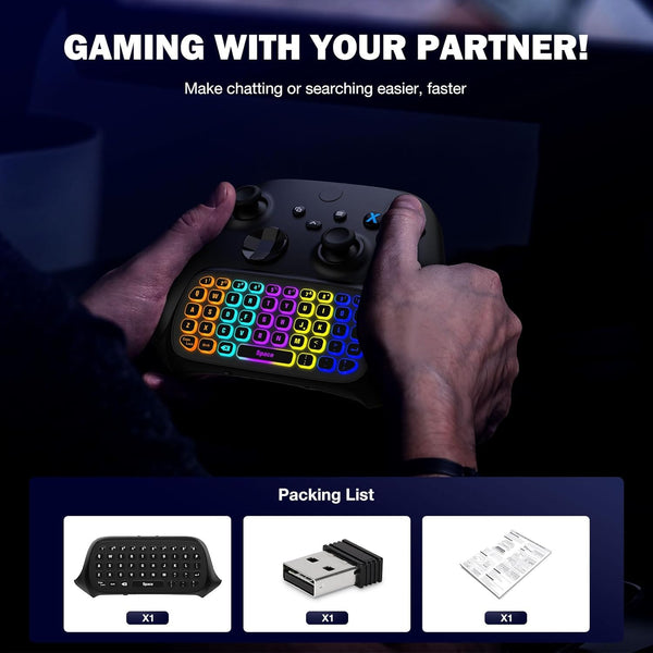 Moko RGB Backlight Keyboard for Xbox One Controller, Xbox Series X/S, Wireless Chatpad Keypad with 2.4G Receiver&3.5Mm Audio Jack, Xbox Accessories Mini Game Keyboard for Xbox One/One S/Elite/2, Black