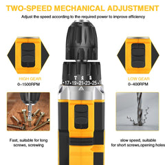Cordless Combi Hammer Impact Drill Driver Electric Screwdriver & 2 Battery Electric Screwdriver Set 25+3 Clutch, Handheld Cordless Hammer Drill, 29 PCS Drill Bits, LED Light for Home and Garden DIY Project