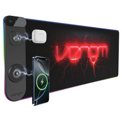 Venom RGB Gaming Desk Mat with Wireless Charging, USB-C & USB-A Ports, 800 x 300 mm Extended Mouse Pad for PC & Console Gaming