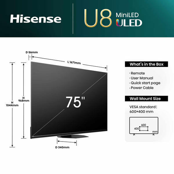 Hisense 75U8NQTUK 75 Inch Mini-Led Smart TV