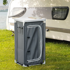Outsunny Outdoor 3-Shelf Camping Cupboard Kitchen Station Cook Table Grey