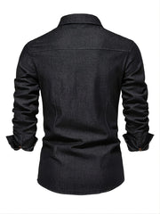 New Men'S Denim Shirt, Casual Solid Color Men'S Long Sleeve Dress Shirt