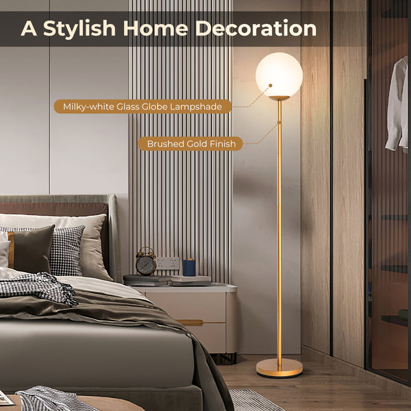 DORTALA Modern 165.1cm Floor Lamp with Golden Globe & Glass Shade, Foot-Operated Switch - Heavy-Duty Weighted Base Standing, Plug (220-240V), Metal/P Glass for Living Room, Bedroom, Home Office - Easy Assembly Luxury