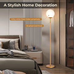 DORTALA Modern 165.1cm Floor Lamp with Golden Globe & Glass Shade, Foot-Operated Switch - Heavy-Duty Weighted Base Standing, Plug (220-240V), Metal/P Glass for Living Room, Bedroom, Home Office - Easy Assembly Luxury