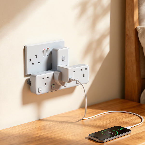 Wall-Mounted UK Plug Adapter with T-Shaped Multifunctional Power Strip, Multiple Power Output Sockets, 3 USB Ports, Independent Switch, and Rotatable Design - Supports Up to 3250 Watts - Ideal for Bedrooms, Kitchens, Living Rooms, Game Rooms, and More