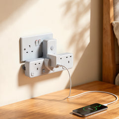 Wall-Mounted UK Plug Adapter with T-Shaped Multifunctional Power Strip, Multiple Power Output Sockets, 3 USB Ports, Independent Switch, and Rotatable Design - Supports Up to 3250 Watts - Ideal for Bedrooms, Kitchens, Living Rooms, Game Rooms, and More