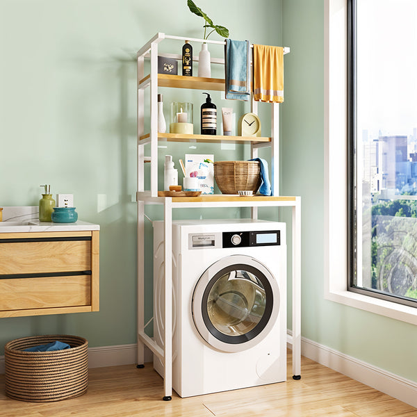 3-Tier Over Toilet Storage Rack, Freestanding Bathroom Laundry Organizer Shelf, Multi-Layer Storage Cabinet for Towels, Detergent, and Plants, White/Black