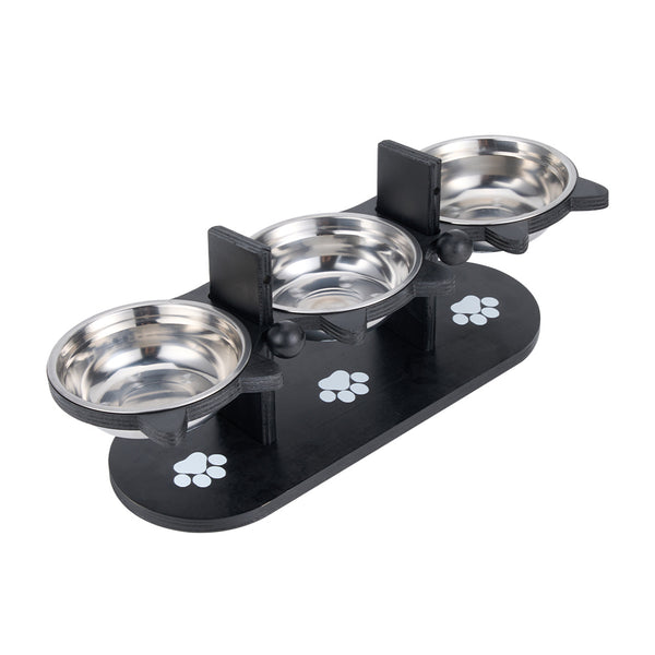 Indoor Raised Feeding Bowl Set for Cats and Dogs Pet Feeding Station with 3 Bowls and Tilted Design for Comfortable Eating Experience 32x13x15cm