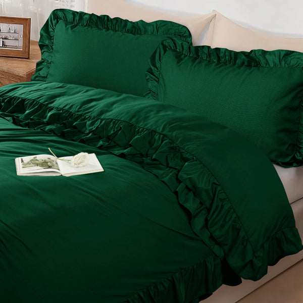 3-Piece Ruffle Frilled Duvet Cover Set – Soft, Comfortable Bedding with Pillowcases, Button Closure, Elegant Layered Design