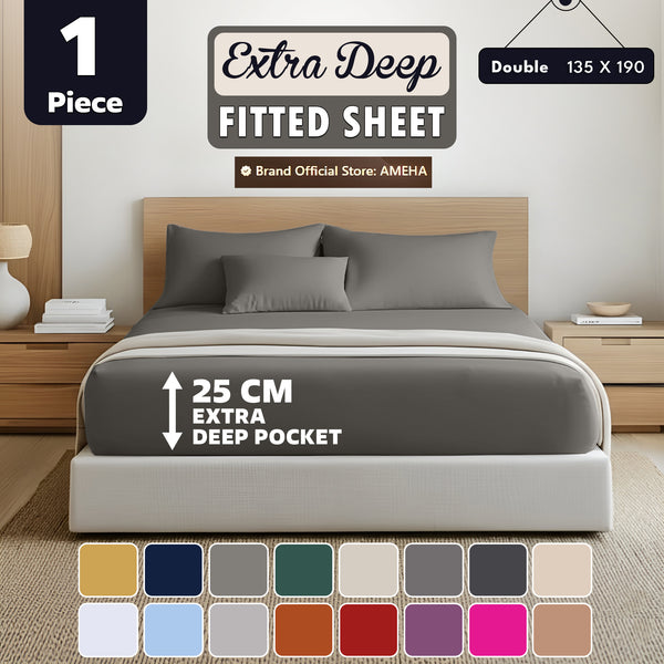 1pc 25cm Extra Deep Fitted Sheet – Solid Color Hotel-Quality Bedsheet, Ultra-Soft & Brushed Microfiber Bedding Sheet, Machine Washable, Single, Double, King, & Super King Sizes Available