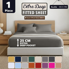 1pc 25cm Extra Deep Fitted Sheet – Solid Color Hotel-Quality Bedsheet, Ultra-Soft & Brushed Microfiber Bedding Sheet, Machine Washable, Single, Double, King, & Super King Sizes Available