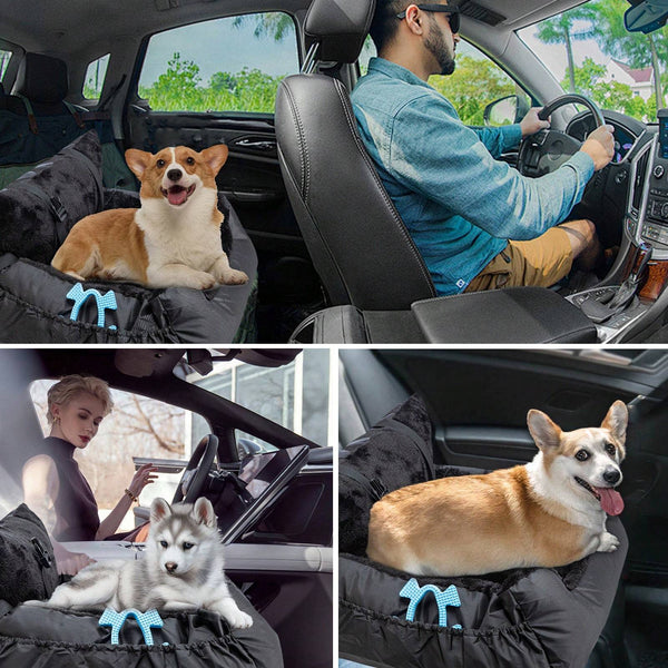 Comfortable Car Seat for Small Dogs And Cats, Featuring a Safety Leash, Storage Pocket, And Non-Slip Base, Perfect for Safe Travel (Black, 50X50X20Cm)