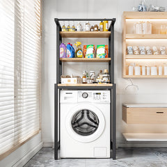 3-Tier Over Toilet Storage Rack, Freestanding Bathroom Laundry Organizer Shelf, Multi-Layer Storage Cabinet for Towels, Detergent, and Plants, White/Black