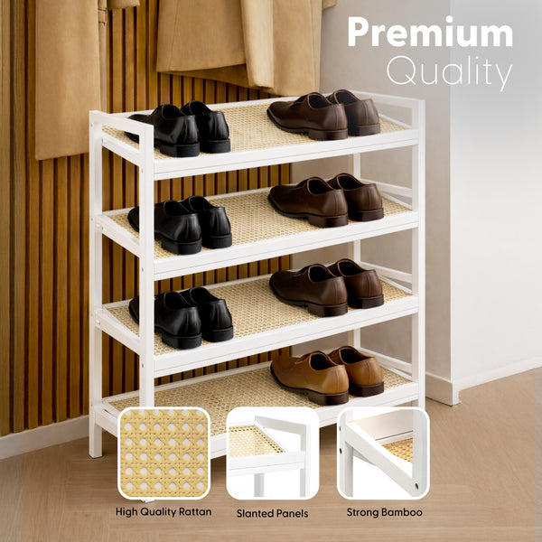 KEPLIN 2/3/4-Tier Bamboo and Rattan Shoe Rack Organizer – Durable, Easy Assembly – Compact Design for Entryway, Closet, or Hallway – Stylish and Functional Storage – Black and Natural