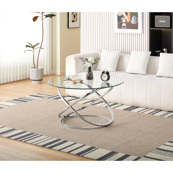 Round Abstract Chrome Effect Coffee Table In Silver Or Gold