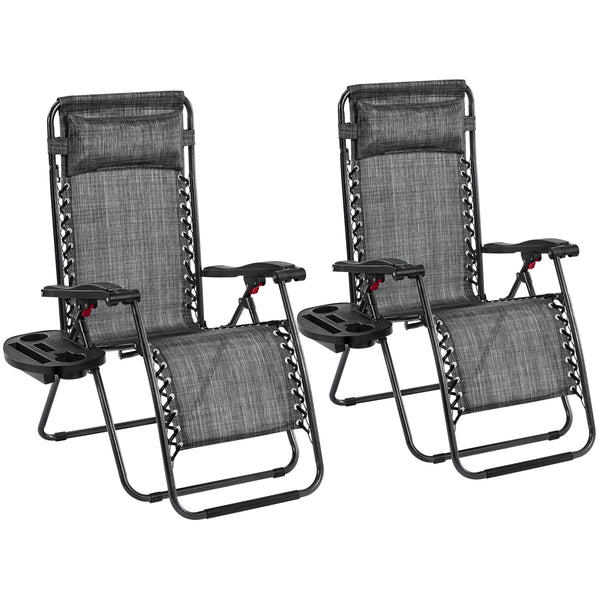 Costoffs 2PCS Zero Gravity Chair Foldable Patio Chair Outdoor, 65cm/72cm Lounge Camping Chair with Unfixed Padded Pillow/Armrest/Footrest, Black/Beige/Grey/Navy Blue for Outdoor Use Only
