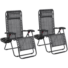 Costoffs 2PCS Zero Gravity Chair Foldable Patio Chair Outdoor, 65cm/72cm Lounge Camping Chair with Unfixed Padded Pillow/Armrest/Footrest, Black/Beige/Grey/Navy Blue for Outdoor Use Only