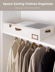 Storageworks Underbed Storage Boxes with Lids, Large under Bed Storage Box Containers for Bedroom Accessories Organising Clothes Bedding, Rigid under Bed Organisers Ultra Thick, Ivory White, 2-Pack