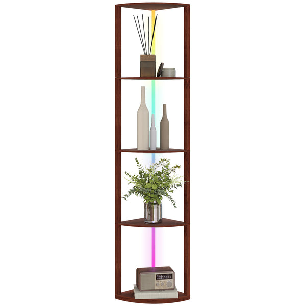 LED Floor Lamp with Shelves, 5-Tier Dimmable Standing Lamp with Adjustable Brightness and Foot Switch, Modern Corner Display Shelf Unit for Living Room Bedroom Office
