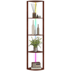 LED Floor Lamp with Shelves, 5-Tier Dimmable Standing Lamp with Adjustable Brightness and Foot Switch, Modern Corner Display Shelf Unit for Living Room Bedroom Office