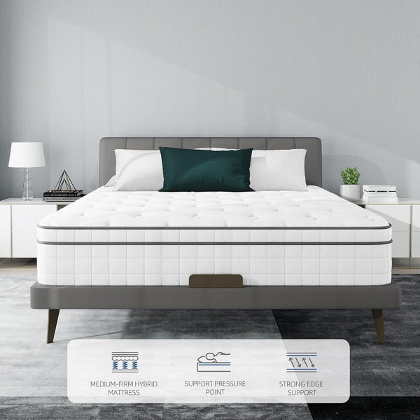 Lazzo Rocco 1st Generation 5FT White Mattress – 10.6 Inch Innerspring Hybrid with Pocket Spring & Breathable Foam, Medium Plush for Cool Comfort Sleep twin size mattress memory