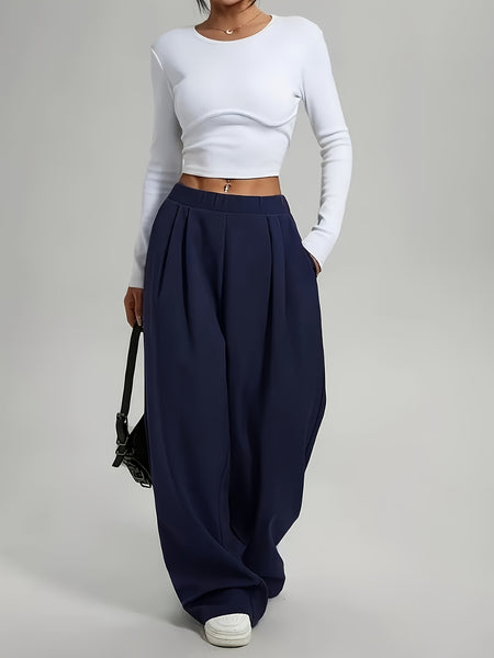 Elegant Set of Two Solid Color Casual Wide-Leg Pants