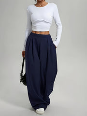 Elegant Set of Two Solid Color Casual Wide-Leg Pants