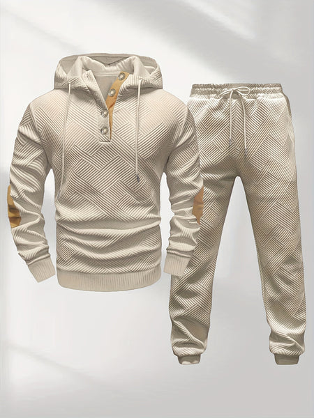 Men's Casual Fashion Set: Knitted Jacquard Hoodie and Sweatpants 2pcs Set