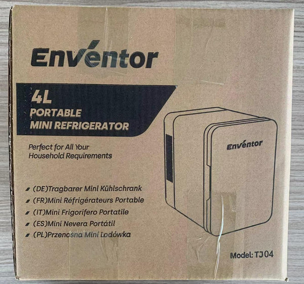Enventor Mini Fridge 4 Litre, 6 Can Mini Fridges for Bedrooms, AC+12V DC Power Cooler & Warmer, Portable Small Fridge for Car, Travel, Home/Skincare, Makeup, Cosmetics/Drinks, Fruit, Food, Black