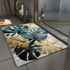Vintage Tropical Leaf Pattern Non-Slip Bath Mat - Quick-Dry, Soft & Absorbent Rug for Bathroom