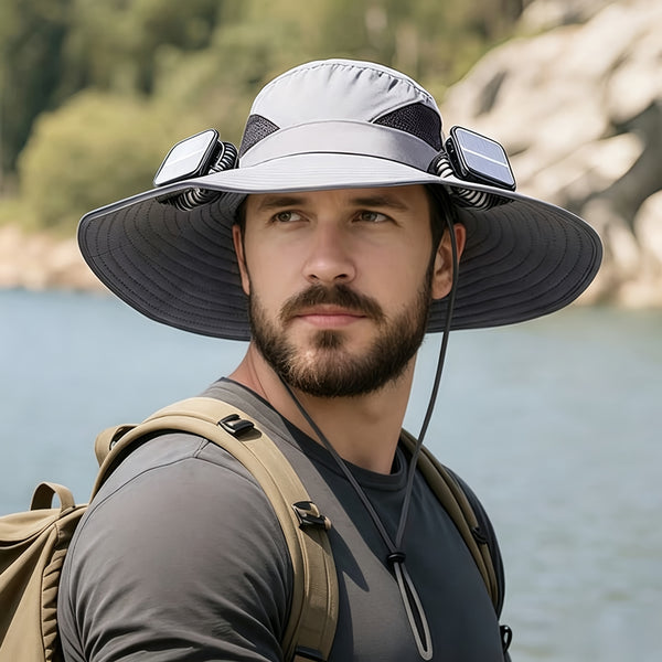 Fan Hat for Men And Women, Solar Wide Brim Sun Hat with Dual Cooling Fans, Adjustable Airflow Outdoor Hat for Summer Travel, Gardening, Hiking, Camping And Yard Work