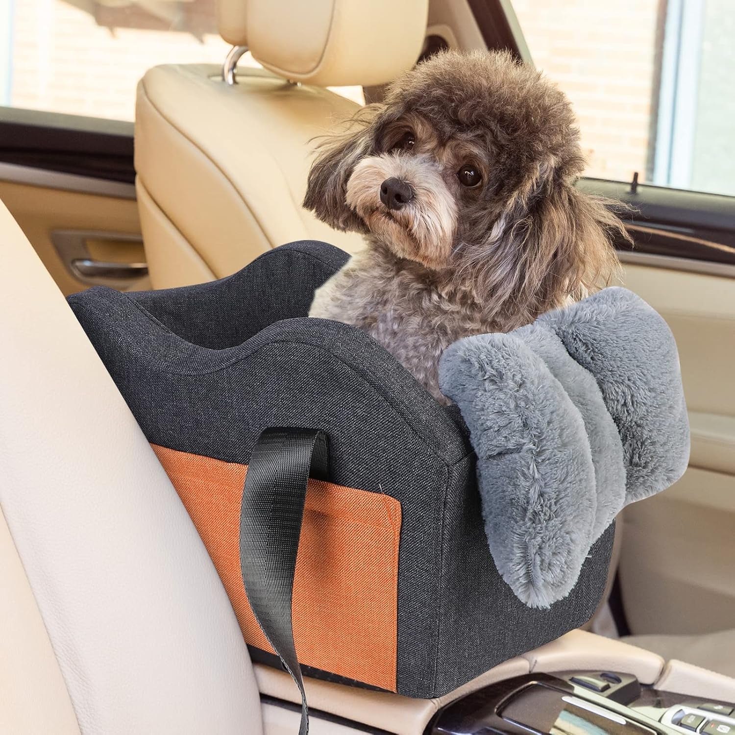 Matsofamic Dog Car Seat for Small Dog Center Console Seat Pet Booster Seat for Car Puppy Car Seat for Small Dogs(Dark Gray)