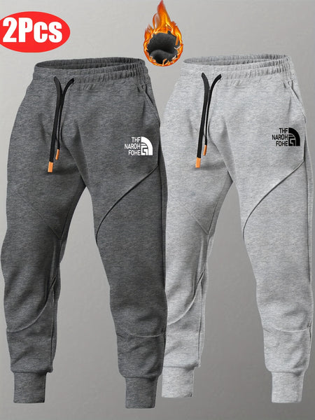 Two-Piece Set Autumn/Winter -Lined Thickened Men's Casual Sports Long Pants Outdoor Hiking Fitness Joggers American Training Basketball Sweatpants