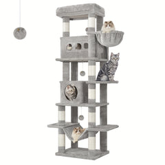 Cat Tree for Indoor Cats, 170cm Large Tall Cat Tower, Multi-Level Cats House with Condo, 8 Scratching Posts, Hammock, 4 Pom Poms