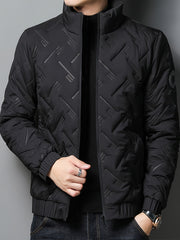 Lightweight Winter Stand Collar Jacket for Men, Quilted Thermal Business Casual Coat, Cold Weather Outerwear