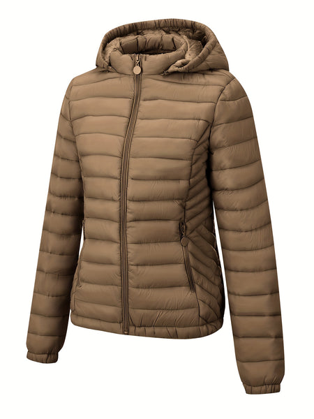 Women's Autumn/Winter Simple Lightweight Hooded Commuter Padded Coat with Pockets